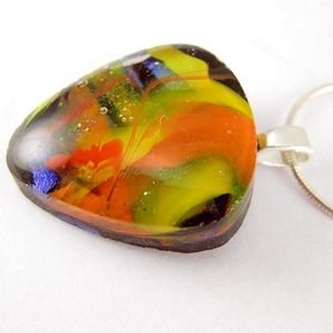 Dichroic Drop Fused Glass Pendant - Autumn Swirls