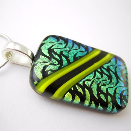 Jetstream Green Fused Glass Dichroic Pendant