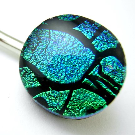 Green Dichroic Fused Glass Hair Pin