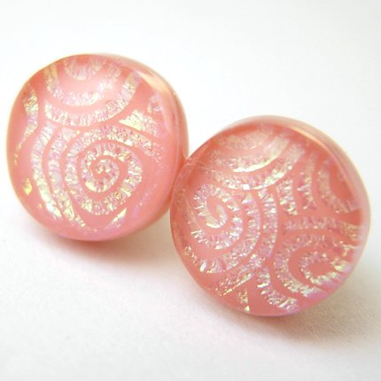 Pink Spirals Dichroic Glass Earrings