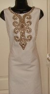 ELLEN TRACY WOMENS ANTIQUE BEIGE DAY DRESS WITH BRASS DESIGN BEADING