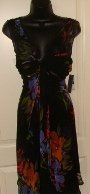DONNA RICCO WOMEN'S BLACK/MULTI-COLOR SILK V-NECK SLEEVELESS DRESS
