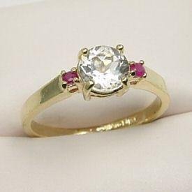 Elegant 1.50ct Genuine White Topaz & Ruby Ring