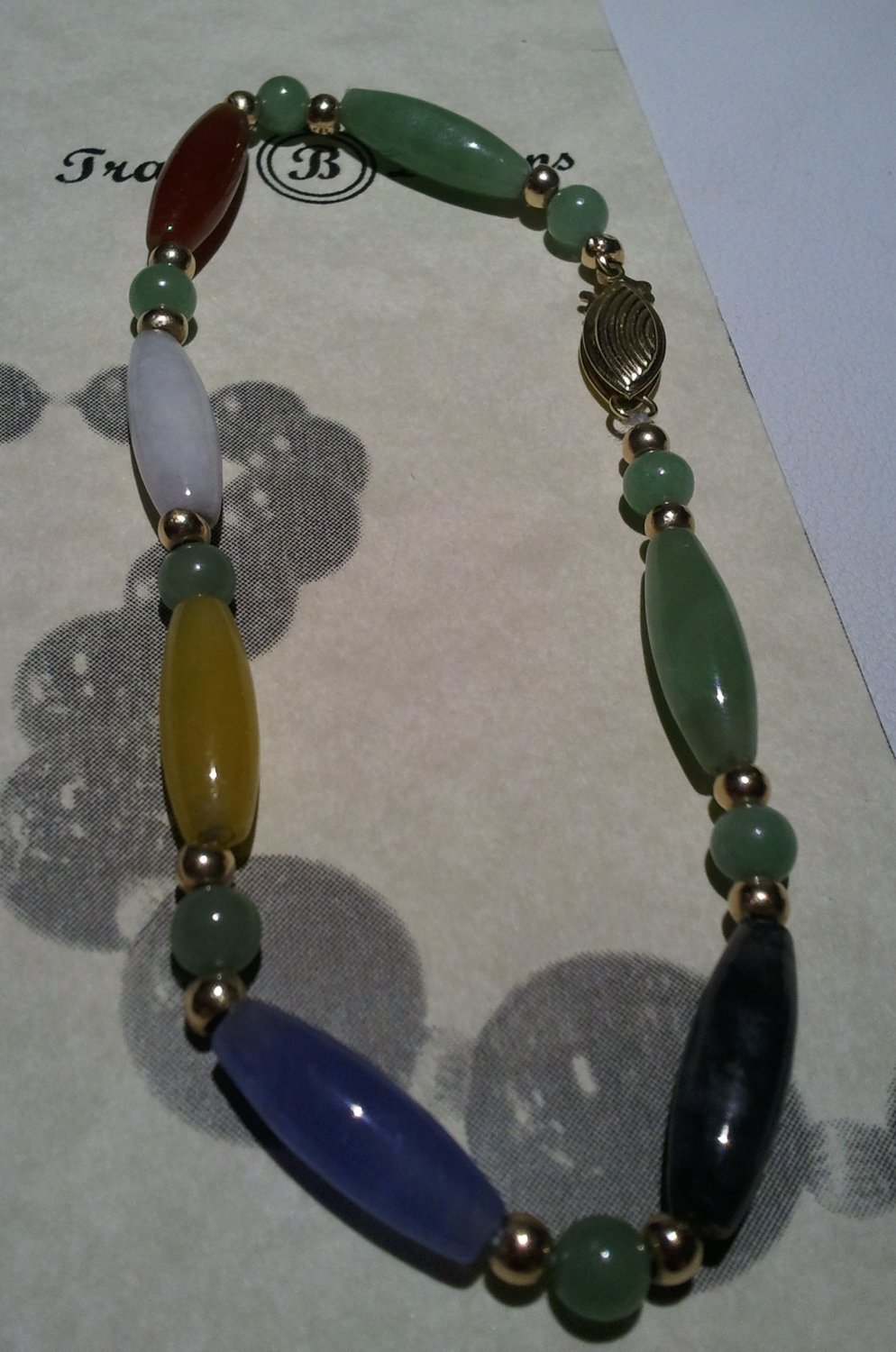 Multi Colored Jade Bracelet w/ 14K Clasp