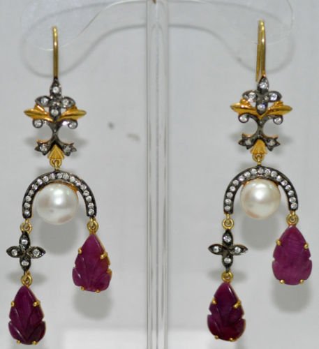 Ruby Carvings & South Sea Pearls Studded chandelier