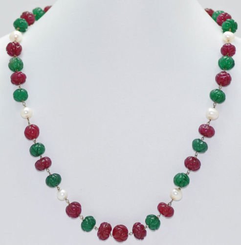Natural Gemstone Emerald, Ruby & Pearls Bead Jewellery