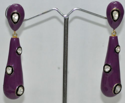 Moissanite & Purple Color Enamel Work Earrings