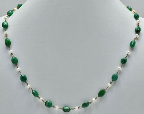 Emerald Oval Shape Cabochon Beads with Sea Water Pearls