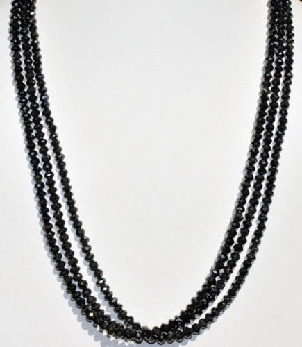 3 Rows Necklace of Black Diamond Faceted Beads