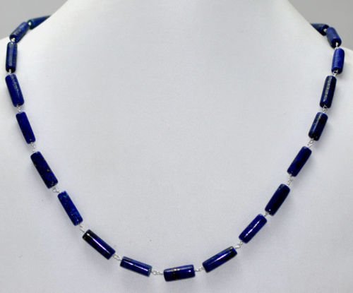Lapis Gemstone Pipe Shape Fancy Beads Necklace