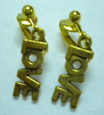 Girl jewelry Golden letter love charm dangle clip on earring