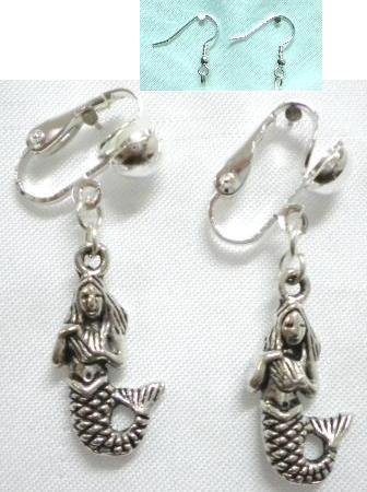Girl jewelry Mermaid charm dangle clip on earring