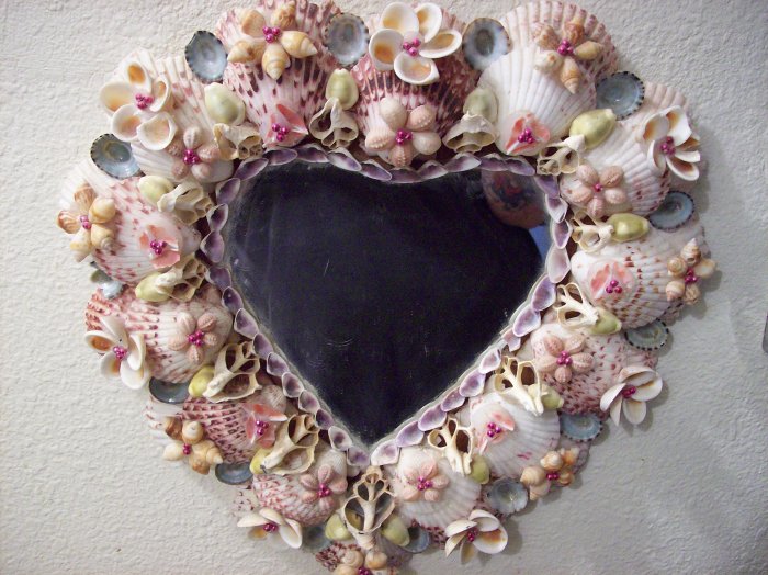 beautiful vintage seashell heart shaped mirror