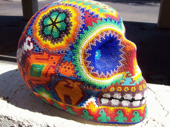 beaded beeswax and seed bead skull