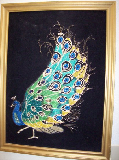 vintage black velvet peacock