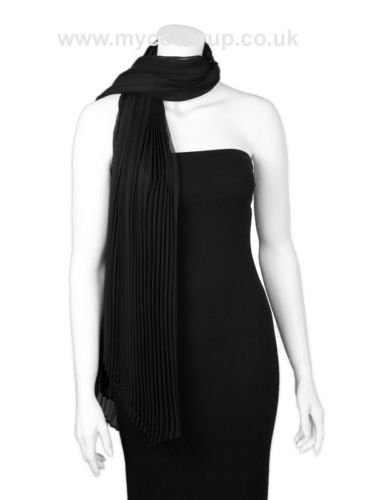 Black chiffon pleated stole shawl scarf NEW