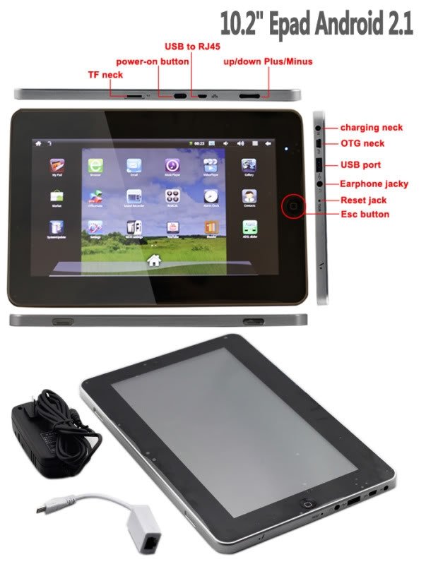 10.2 inch Touch Screen Android Tablet with GPS,HDMI,WIFI Freeshipping
