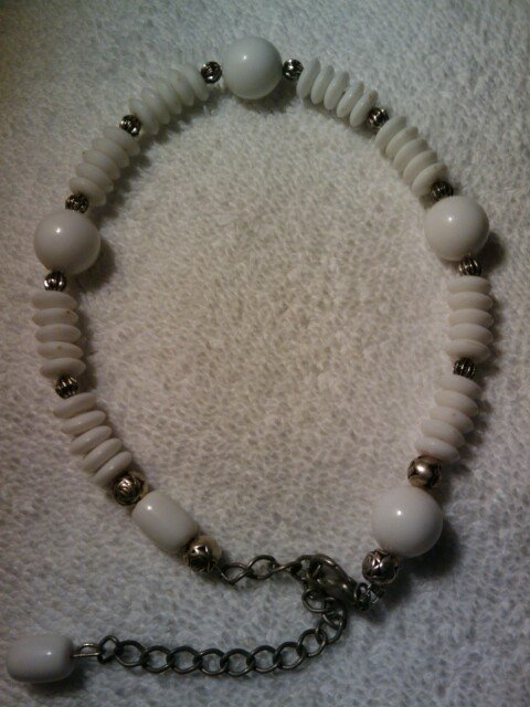 Adjustable clasp fits 10"-13" handcrafted white rondelle anklet