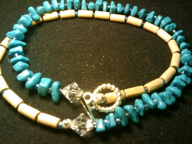 handcrafted 9" turquoise double wrap around