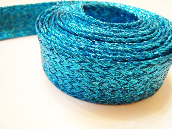 1 Yard of Metalic Blue Braided Horsehair Ribbon for Hair , Clothes or Jewelry Accessories
