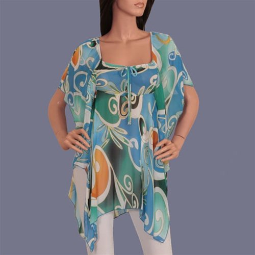 Aqua blue abstract print blouse-SMALL, MEDIUM, LARGE