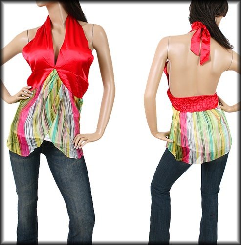 Red and Green Halter blouse SMALL - MEDIUM - LARGE