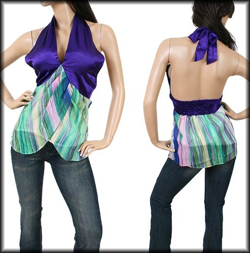 Purple and Green Halter blouse SMALL - MEDIUM - LARGE