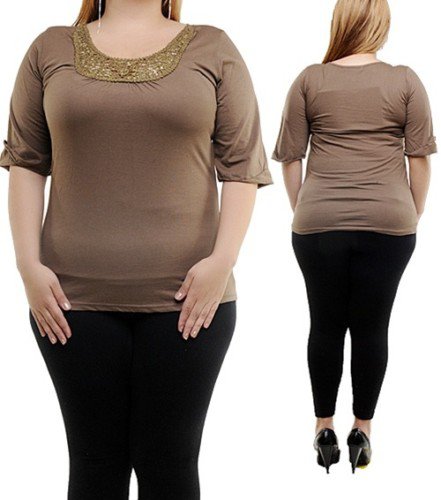 Plus Brown 3/4 Sleeve Blouse 1XL, 2XL, 3XL