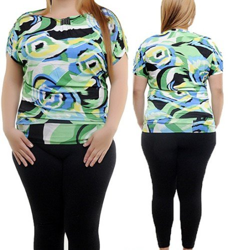 Plus Turqouise Abstract Print Blouse 1XL - 2XL - 3XL