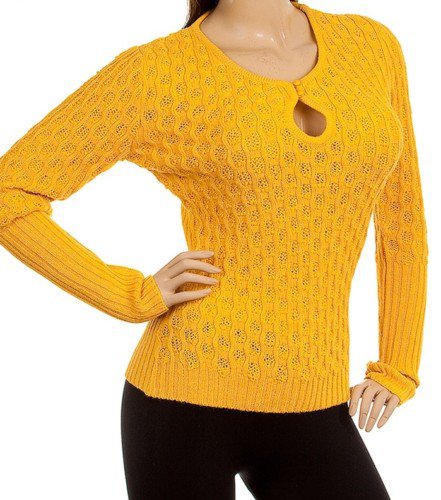 Mustard Peep-Hole Knit Sweater LARGE - XLARGE