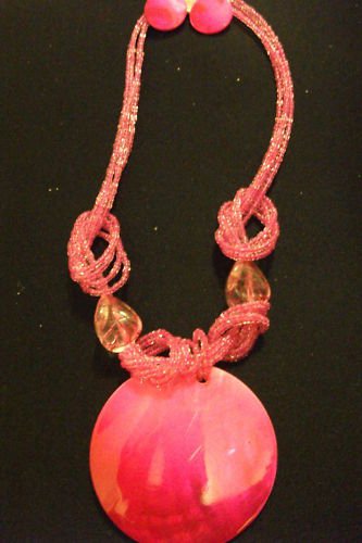 Pink Stringed Necklace and Earring Set with Pendant
