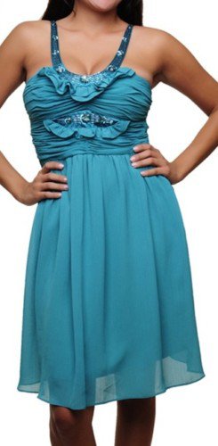 Turquoise Sequined Knee Length Halter Dress SMALL- MEDIUM - LARGE