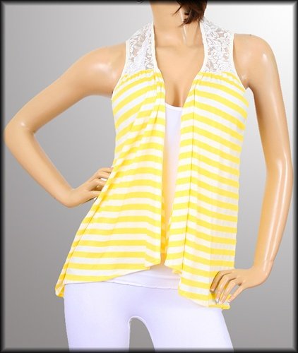 Plus Yellow Striped Sleeveless Blouse - 1XL, 2XL, 3XL