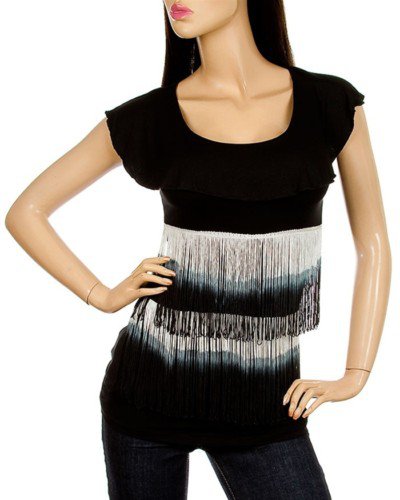 Black Short Sleeve Blouse w/ Embroidered Front -SIZE S/M - M/L