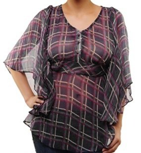 Blue Plaid Sheer Empire Waist Blouse SMALL, MEDIUM, LARGE
