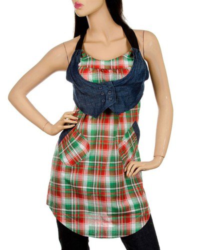 Checkered Tunic with Denim Vest SMALL, MEDIUM, LARGE