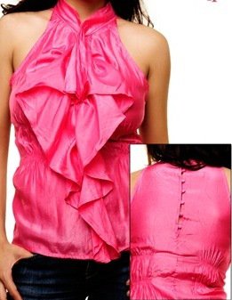Fuchsia Blouse with Ruffles SMALL, MEDIUM