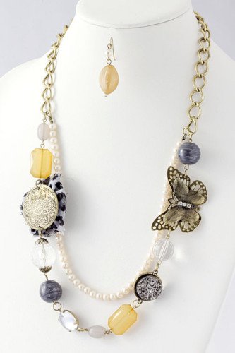 ASSORTED STONE BUTTERFLY NECKLACE.