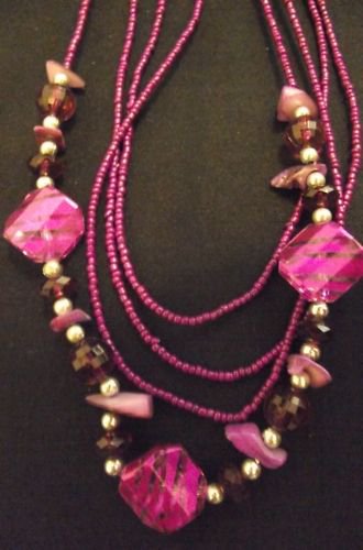 Pink Beaded Necklace with Various Stringed Beads Set