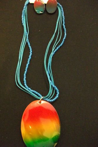Blue Beaded Necklace with Pendant and Earrings
