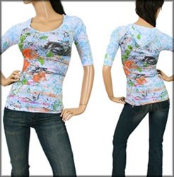 Blue Print Long Sleeve Hoodie Shirt SMALL - MEDIUM - LARGE