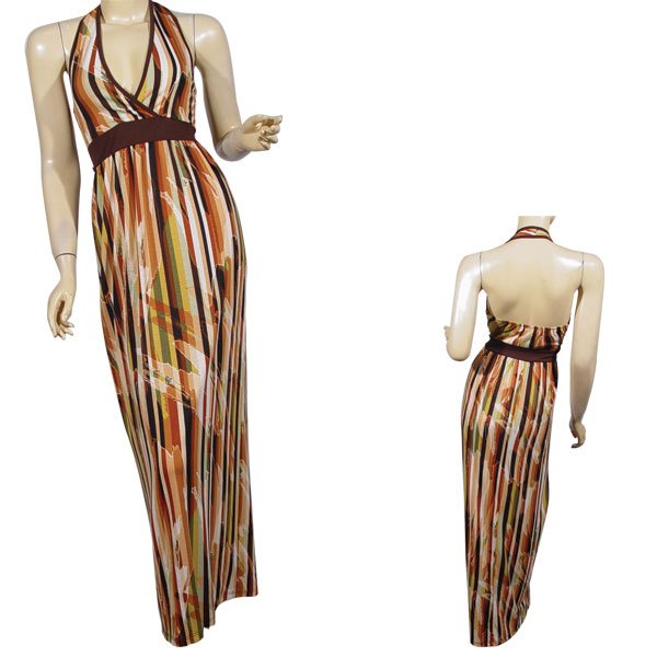 Fashion V Neck Halter Maxi Dress-SMALL-MEDIUM