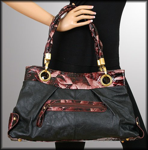 Black Handbag with Accented Abstract Print