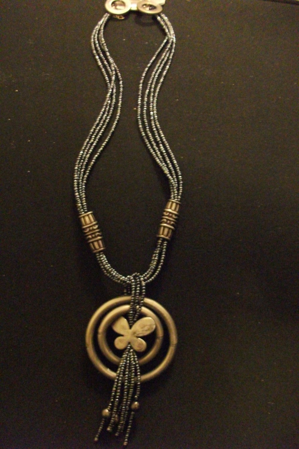 Black Chain Bead Necklace with Earring Set