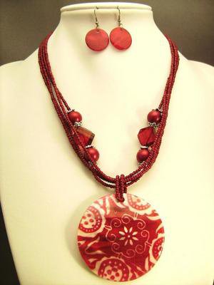 Burgundy Multi-Strand Beaded Necklace with Pendant
