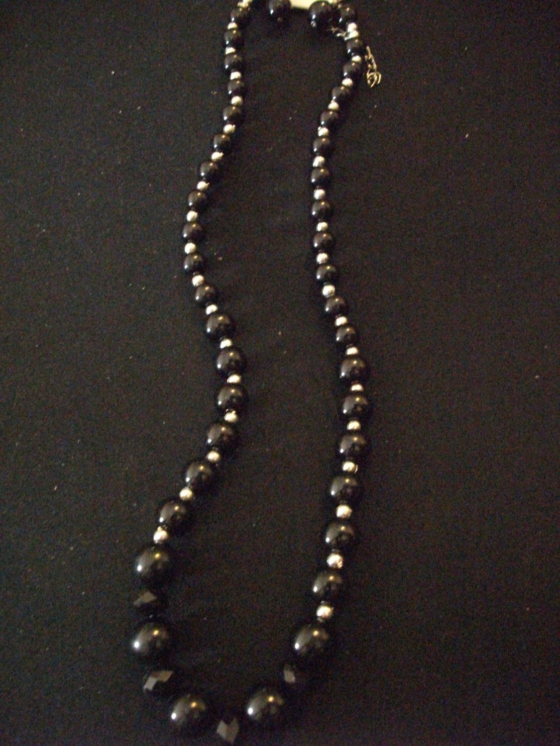 Black Single String Beaded Necklace with Earring Set