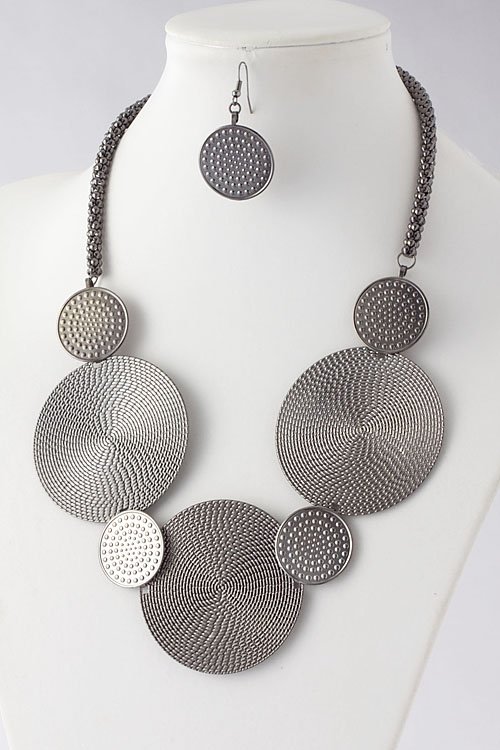 Hematite Textured metal plate necklace