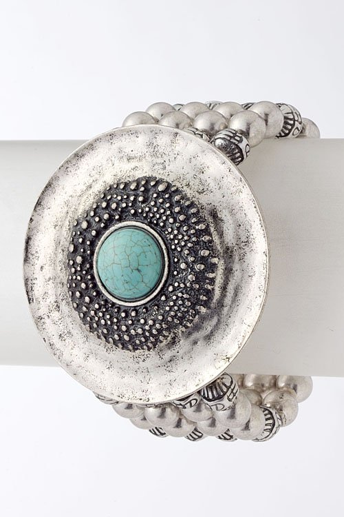 Textured metal stone beaded bracelet