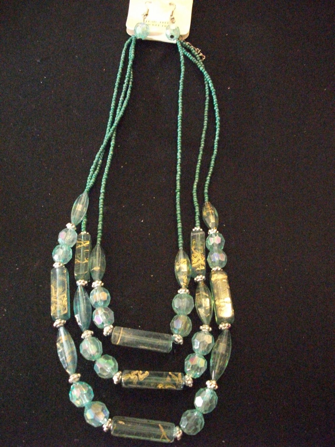 Blue Multi Layer Beaded Necklace with Earrings