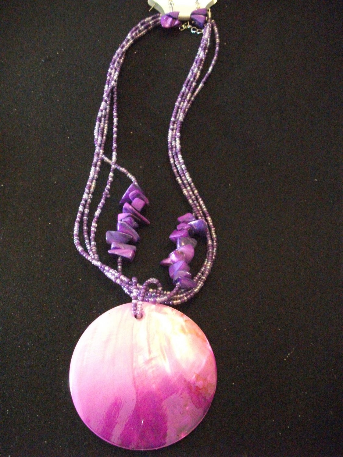 Purple Multi Layer Beaded Necklace Set with Pendant